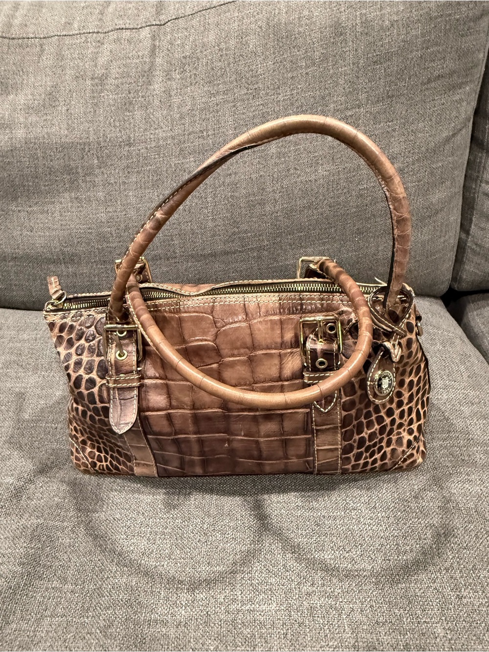 Vintage Dooney & Bourke Brown Croc-Embossed Leather Top-Handle Shoulder Bag
